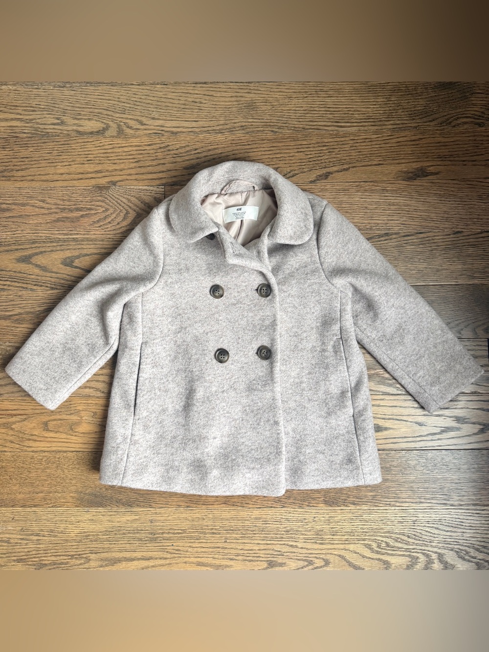 H&M Girls' Light Gray Double-Breasted Pea Coat 3T Toddler Like New
